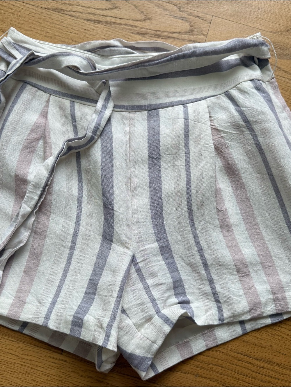 Express High-Waist Striped Tie-Waist Shorts - Cream, Purple & Pink